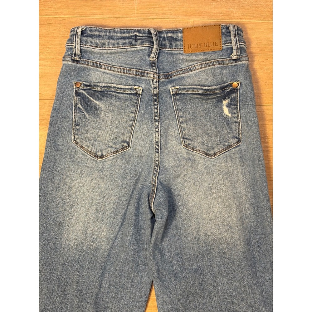 Judy Blue High Waist Distressed Wide Leg Jeans Medium Wash Size 3/26‎ - Picture 9 of 10